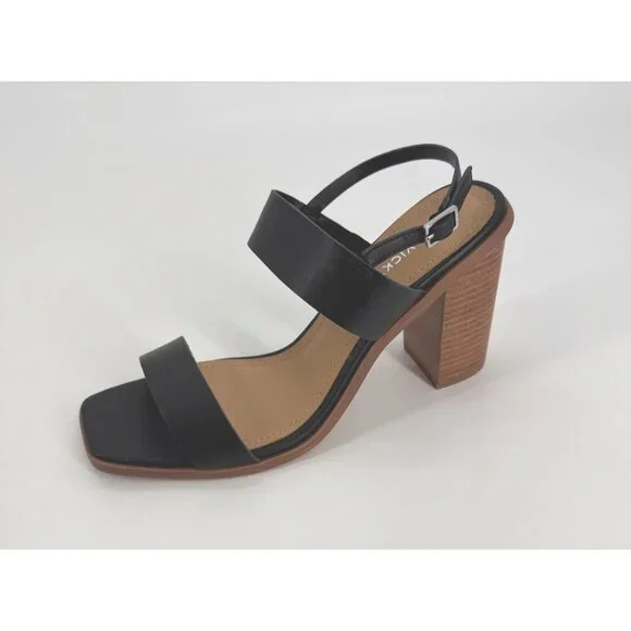 Lisa Vicky Oasis Sandals Black Leather Open Toe With Chunky Wooden Heel 9 New - Picture 10 of 11
